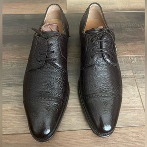 Mezlan “Capri” Dark Brown Genuine Wild Boarskin Cap Toe Lace-Up Shoes